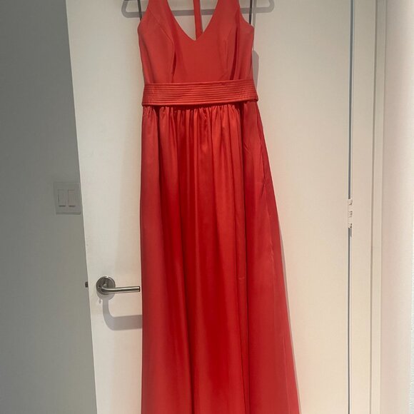 Vera Wang Coral V Neck Halter Dress with Sash and Bows Size 8 - Picture 5 of 5